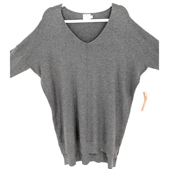 Dreamers Gray V Neck Womens Lagenlook Minimalist Asymmetrical Hem Sweater M/L - Picture 6 of 11